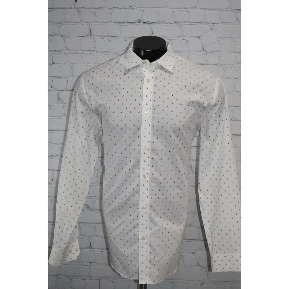 Banana Republic Dress Shirt Mens XL White Micro Floral Long Sleeve Standard Fit